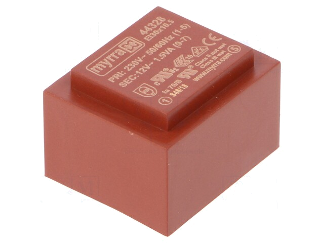 Transformator: ingegoten; 1,5VA; 230VAC; 12V; 125mA; PCB Transformator: ingegoten; 1,5VA; 230VAC; 12V; 125mA; PCB